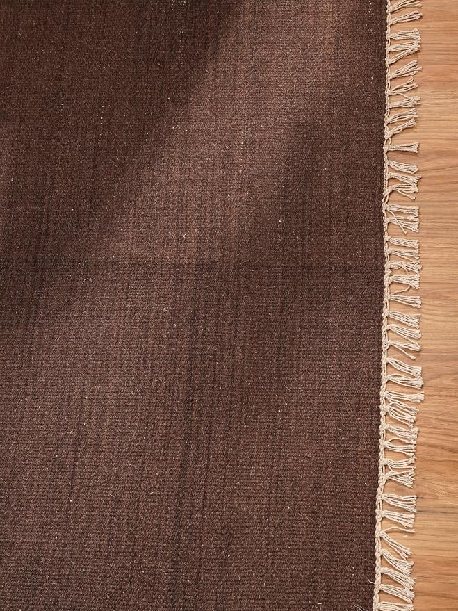 Rugsotic Carpets Hand Woven Flat Weave Kilim Wool 5'x8' Area Rug Solid Dark - Image 5