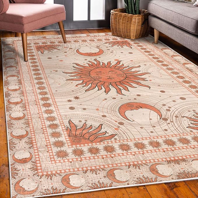 Ambesonne Sun and Moon Decorative Rug, Bohemian Artwork Design of Crescent - Image 3