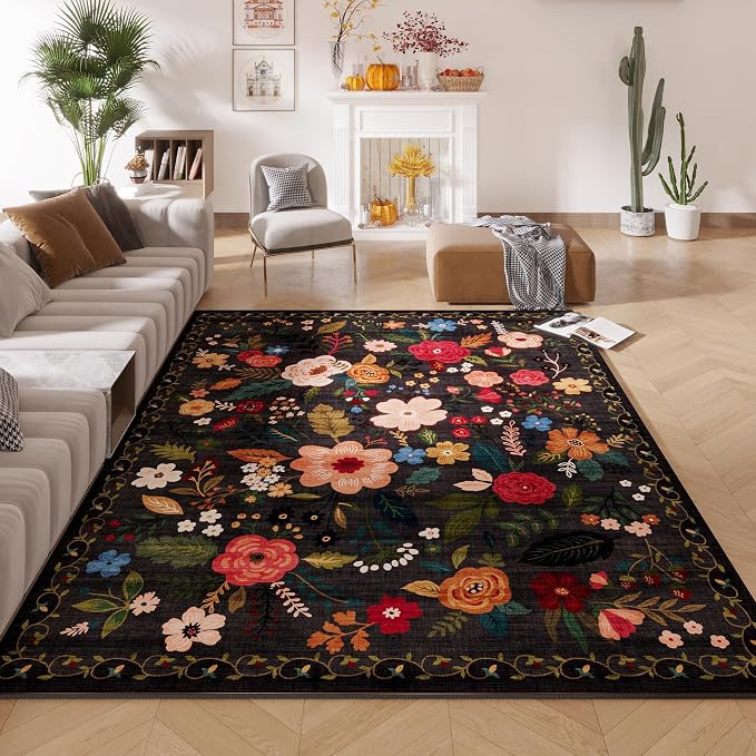 Rugcomf Living Room Rug 6x9 Rug Machine Washable Boho Area Rug Non Slip Floral by Rugcomf