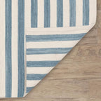 Home Conservatory Ladder Stripe Blue/Ivory Handwoven Wool 5 X 8 Feet - Image 5