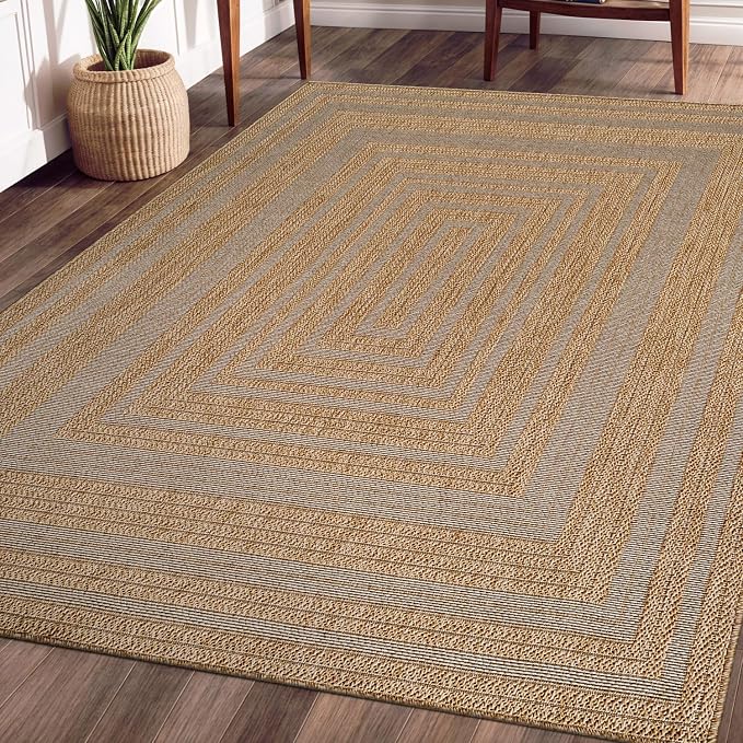 Beverly Rug Easy Jute Framed Border Rug 10x14 Washable Large Indoor Outdoor - Image 4
