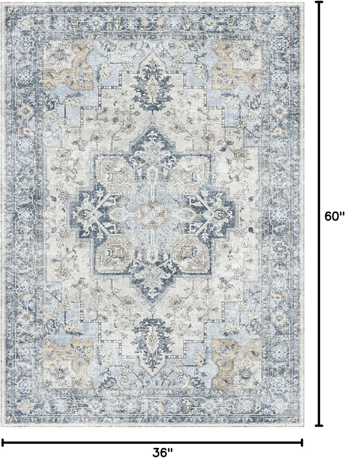 GENIMO 3x5 Area Rugs for Living Room, Machine Washable Rug, Non Slip Vintage - Image 2