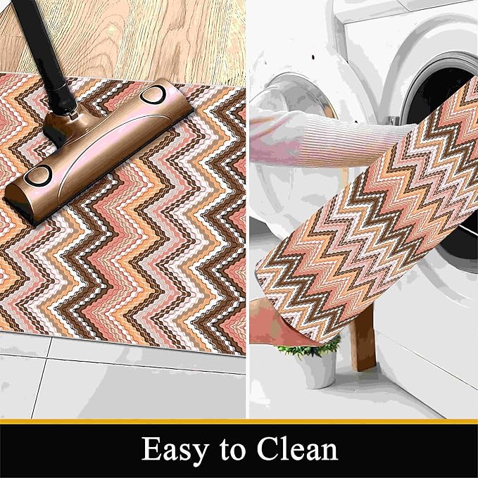 Brown Pink White Wave Runner Rug, 2x7ft Soft Tone Hallway Decor Carpet - Image 5