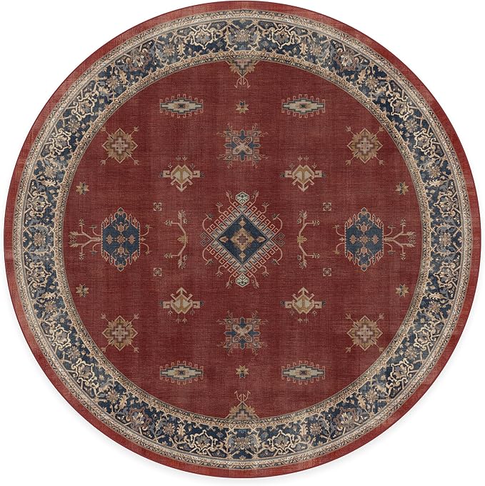 RUGGABLE Washable Vintage Area Rug – Verena Amber Red 8 ft Round, - Image 3