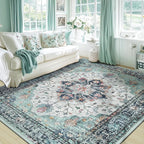 Area Rugs 6'x8' Washable Non-Slip, Floral Vintage Distress Print Pattern by RELEANY