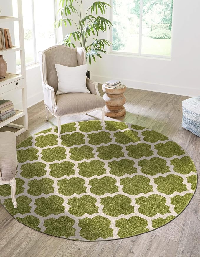 Rugs.com Lattice Collection Rug – 3 Ft Round Light Green Medium-Pile Rug Perfect by Rugscom