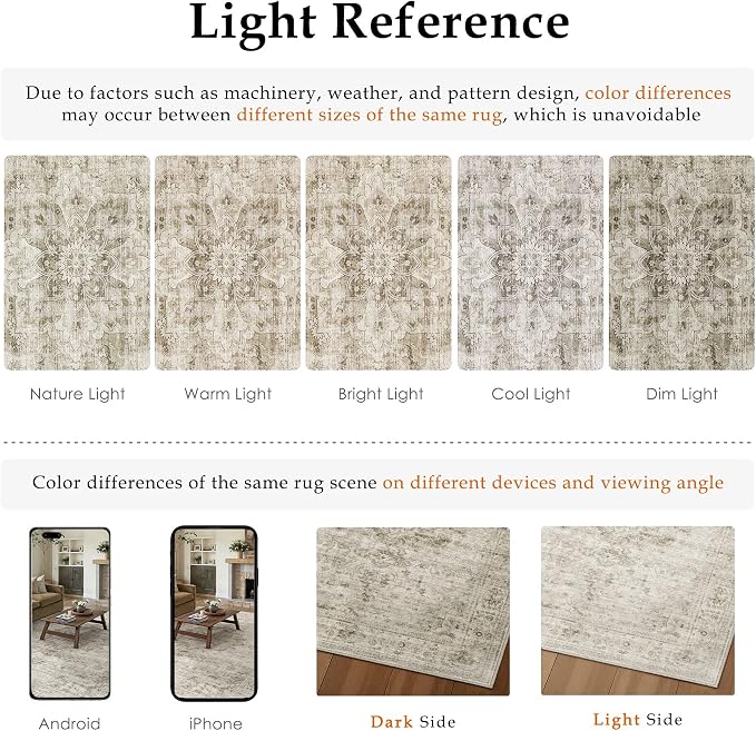 HUGEAR Washable Hallway 2x6 Runner Rugs Retro Beige Vintage Distressed Non Slip - Image 6