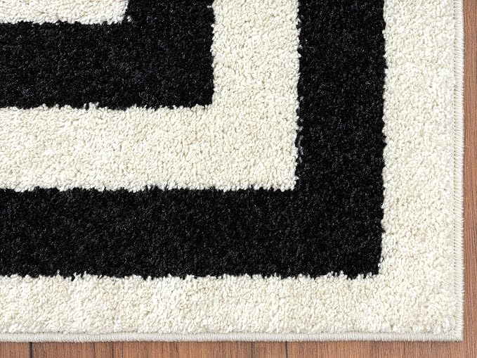 Abani Contemporary Black & Ivory 6' x 9' Area Rug, Contrasting Geometric Modern - Image 6