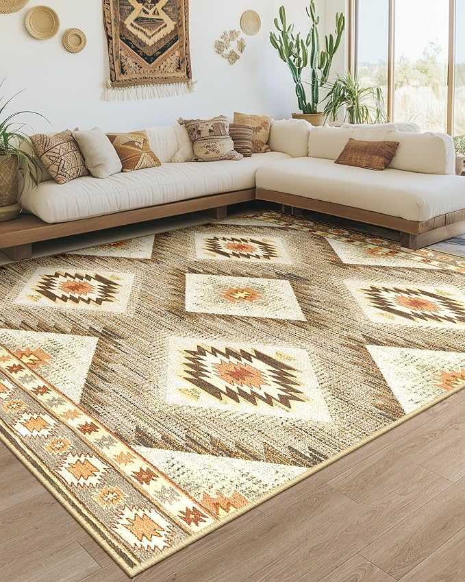 Area Rug 8x10 Rug Machine Washable Non-Slip Low Pile Print Pattern Western Rug - Image 6