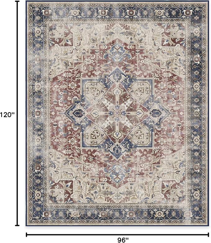 RUGGABLE Washable Vintage Area Rug – Kamran Royal Blue 8x10, Stain-Resistant - Image 2