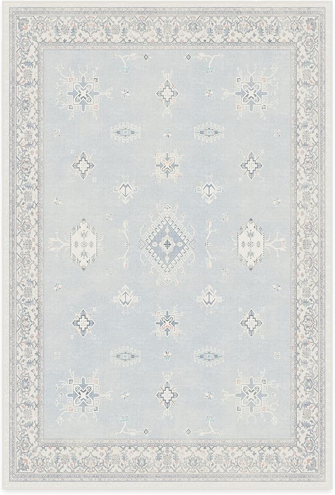 RUGGABLE Washable Vintage Area Rug – Verena Soft Blue 6x9, Stain-Resistant by RUGGABLE