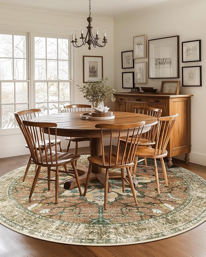 Area Rugs 7ft Washable Non-Slip, Floral Vintage Distress Print Pattern by RELEANY