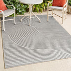 JONATHAN Y Hallie High-Low Curve Gray/Ivory Indoor/Outdoor Area Rug, Minimalist - Image 9