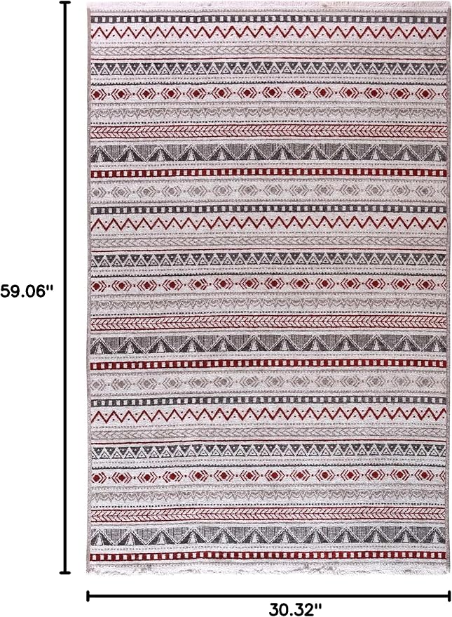 Alfa Rich 3x5 Red Burgundy White Gray Washable Area Rugs - Image 3