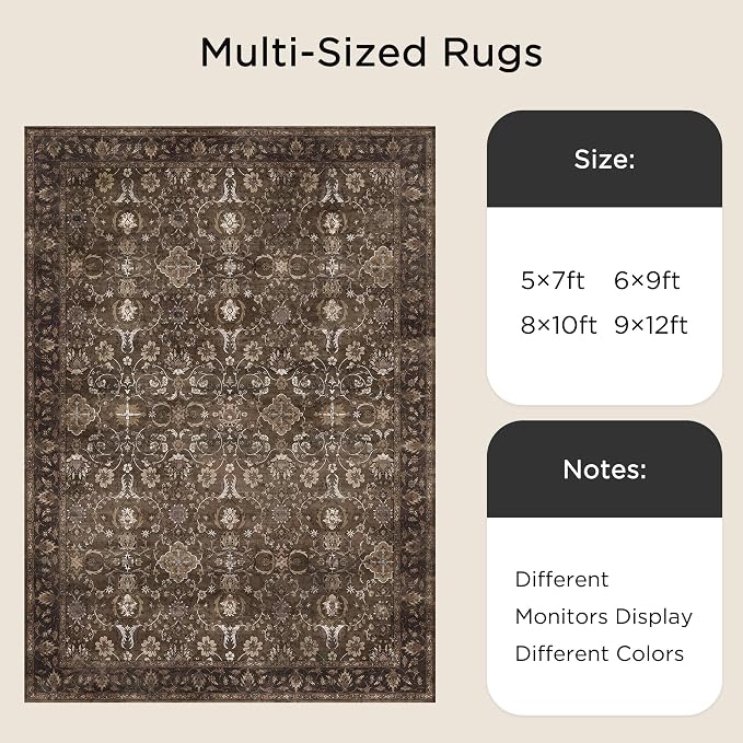 5X7 Area Rugs for Living Room, Soft Rugs Brown Washable Rug, Indoor Vintage - Image 7