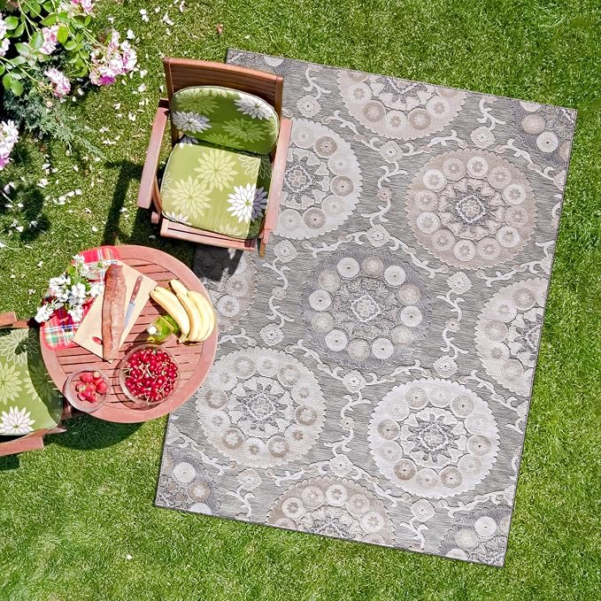 CAMILSON Indoor Outdoor Rug 10x14 Bohemian Medallion Floral Area Rugs by CAMILSONIndoorOutdoorAreaRugs