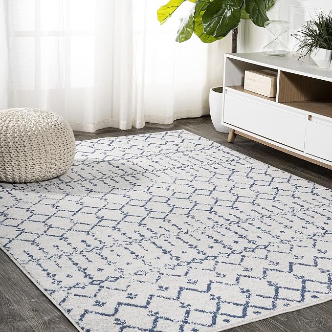 JONATHAN Y Boho Vintage Diamond Cream/Navy Indoor Area Rug 5X8 ft, Moroccan Hype by JONATHANY
