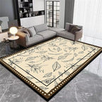 Medieval French Style Area Rugs 5x7ft, Off-White Botanical Leaf Pattern Rug - Image 3