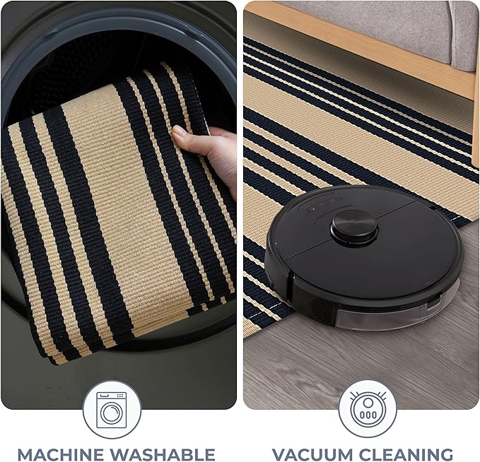 KOZYFLY Striped Front Door Mat 27.5x43 Inches Brown and Black Front Door Rug - Image 6