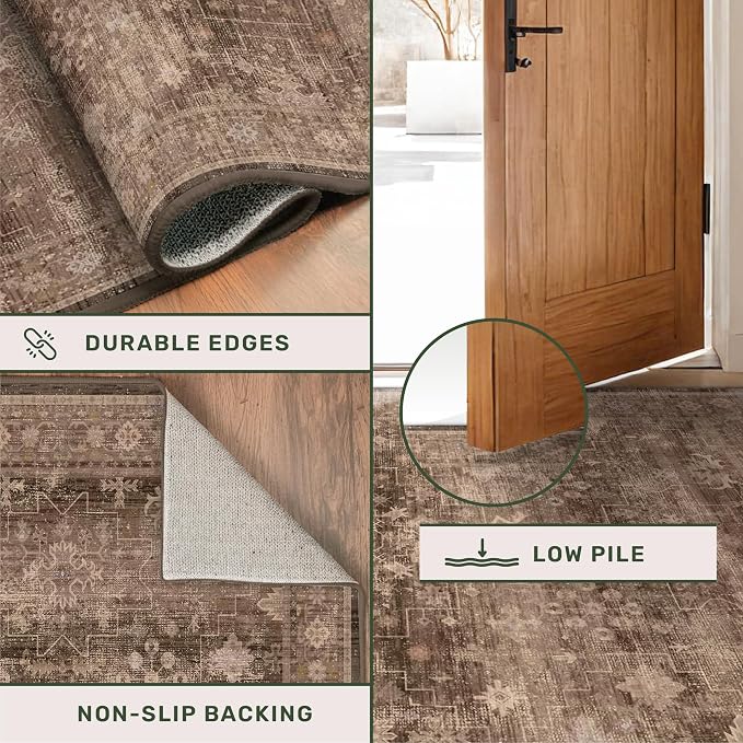 Brown Boho Washable 2x6 Runner Rugs - Image 5