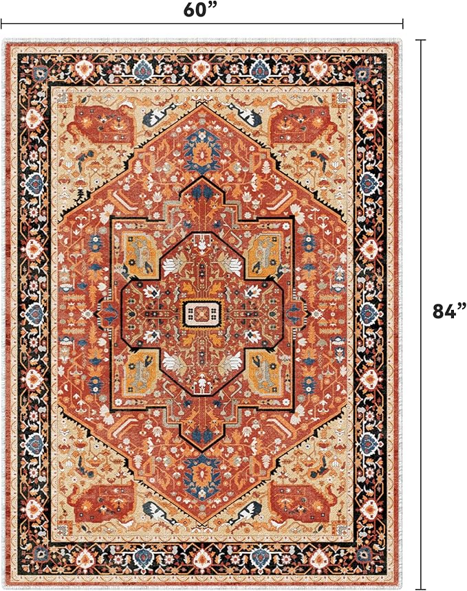 EnHomee 5x7 Area Rugs Washable for Bedroom, Boho Vintage Rugs, Foldable Area - Image 2