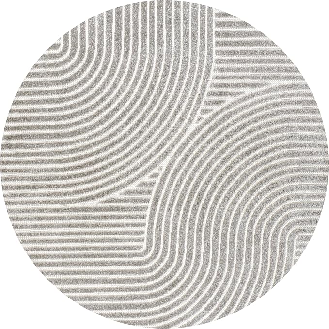 JONATHAN Y Hallie High-Low Curve Gray/Ivory 5' Round Indoor/Outdoor Area Rug - Image 9