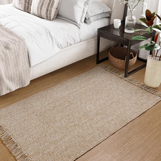 Collive Washable Area Rug 3' x 5', Modern Woven Kitchen Rugs, Tan/Cream Braided - Image 8