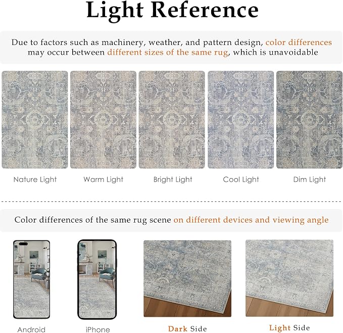 8x10 Blue Washable Area Rug for Living Room Bedroom Neutral Soft Non Slip Rug - Image 8