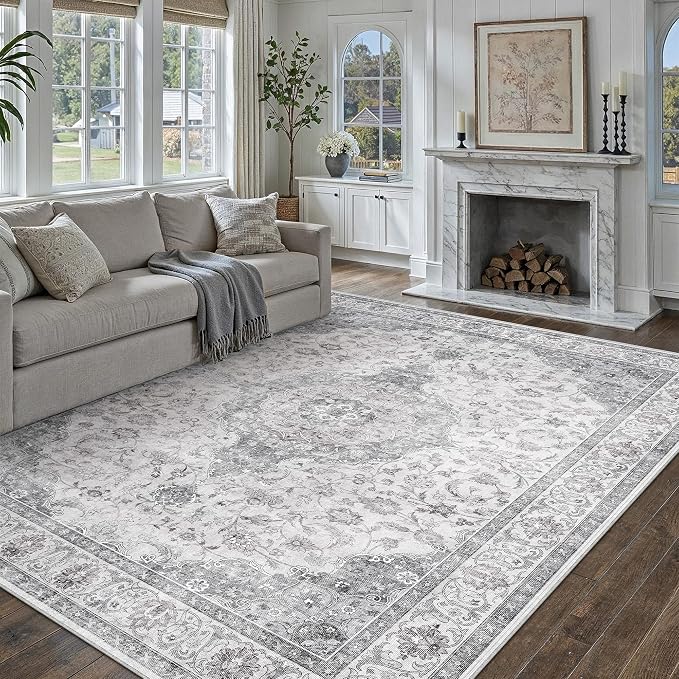HUGEAR Area Rug 8x10 Vintage Grey Machine Washable Living Room Rugs Thin - Image 3
