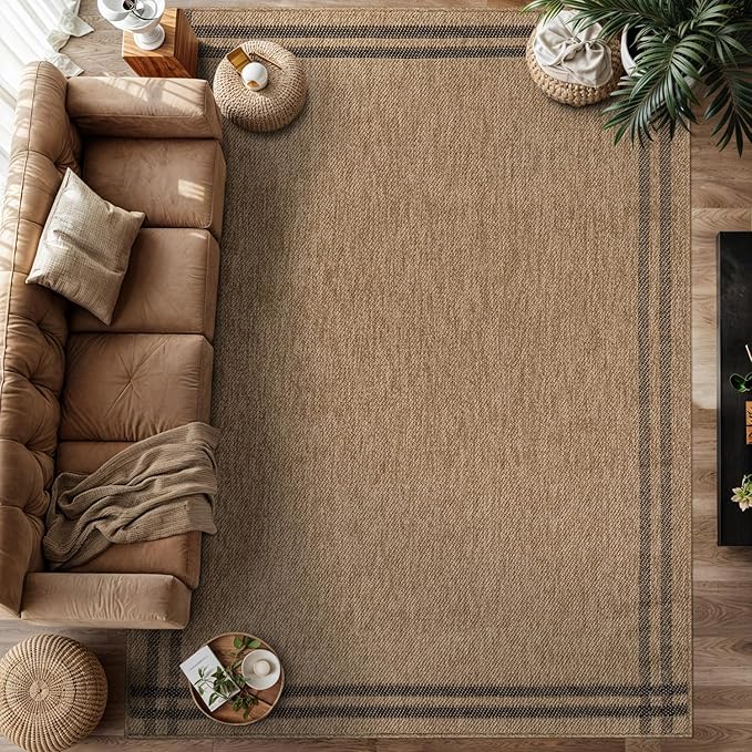 Easy Jute Rugs 10x14 Bordered Natural Color Living Room Indoor Outdoor Area Rug - Image 8