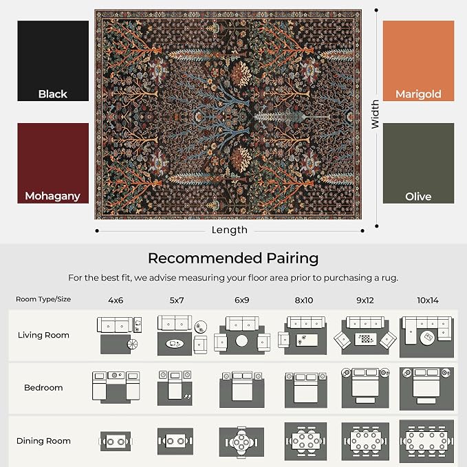 Kokia Boho Vintage Floral Area Rugs, Washable Oriental Botanical Rugs - Image 2
