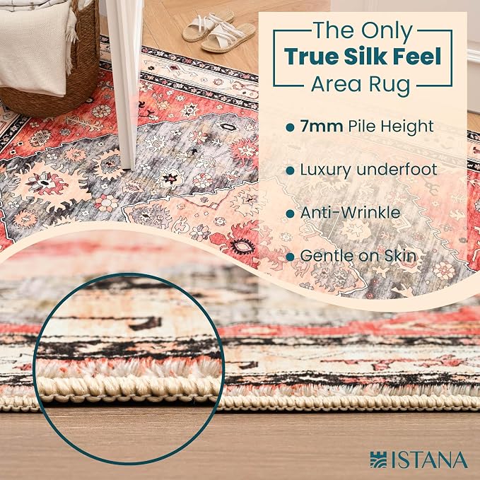 Istana 4x6 Rug - Red & Teal Area Rugs 4x6 - Kid & Pet Friendly Machine Washable - Image 6