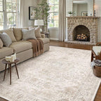 HUGEAR Area Rug 8x10 Vintage Beige Machine Washable Living Room Rugs Thin - Image 3