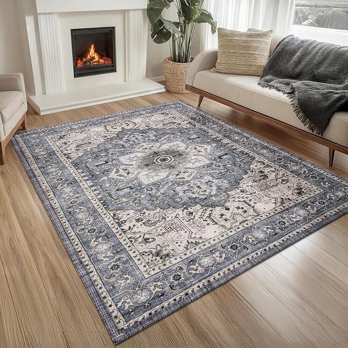 PURRUGS Vintage Farmhouse Boho Area Rug 5x7 ft, Non-Slip Machine Washable Rug by PURRUGS