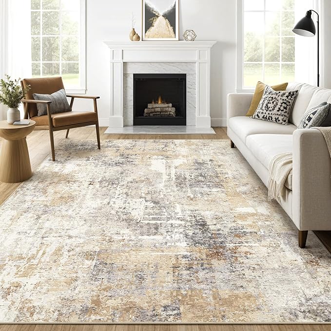 10x14 Area Rugs Living Room: Washable Large Abstract Modern Soft Rug Stain by LOONGRUG