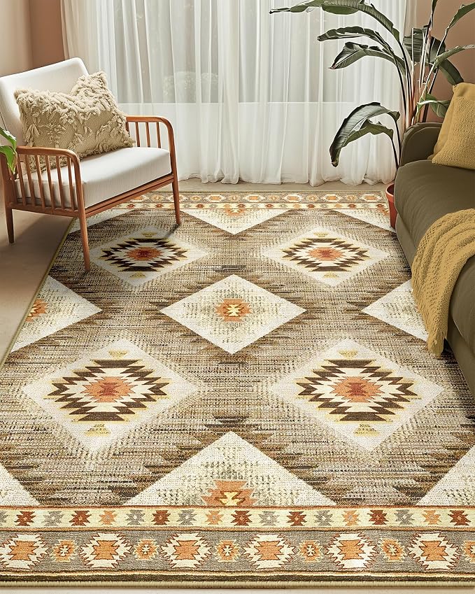 Area Rug 5x7 Rug Machine Washable Non-Slip Low Pile Print Pattern Western Rug - Image 3
