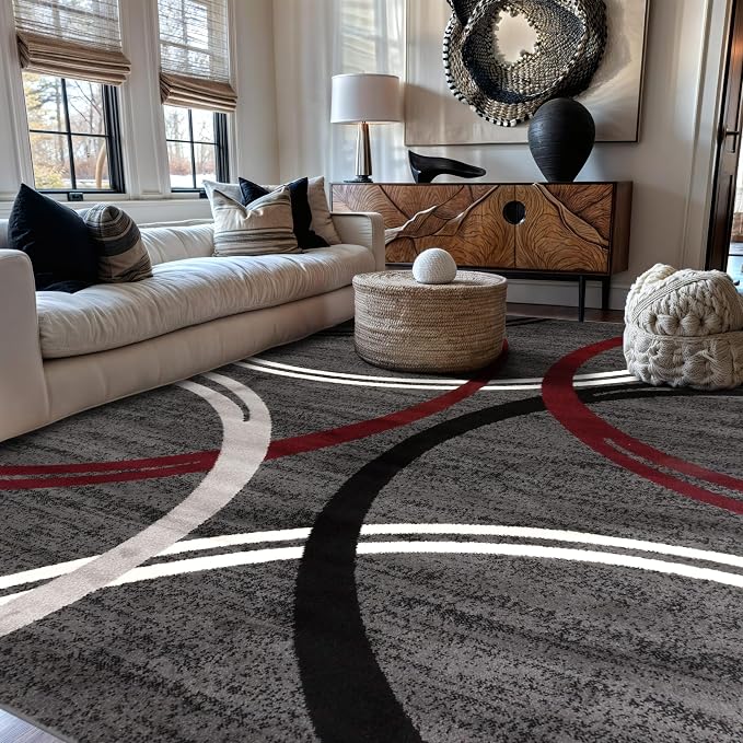Rugshop Modern Wavy Circles Design Non-Shedding Area Rug, Carpet by Rugshop