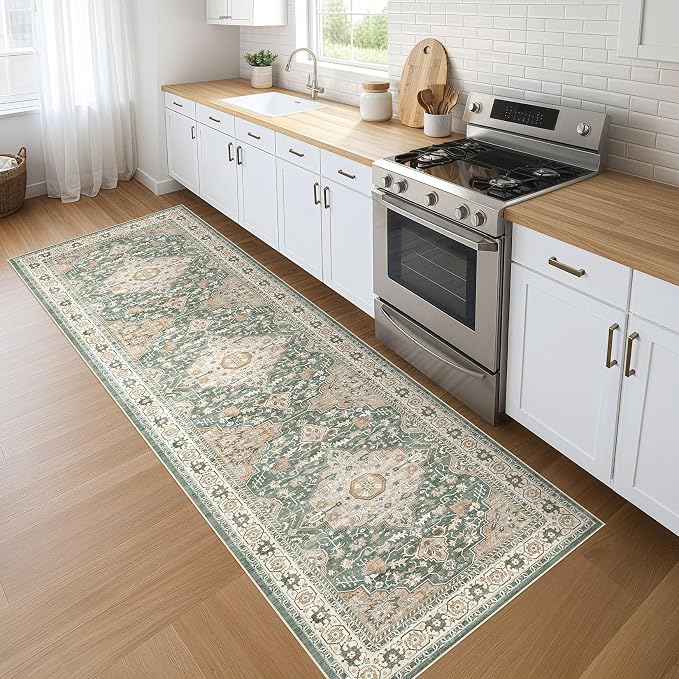 Runner Rug Kitchen Washable Rugs: 3x10 Non-Slip Abstract Soft Modern Stain by LOONGRUG