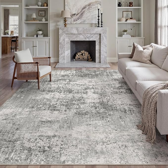 6x9 Grey Area Rug Washable Modern Abstract Living Room Carpet Non Slip Neutral - Image 6