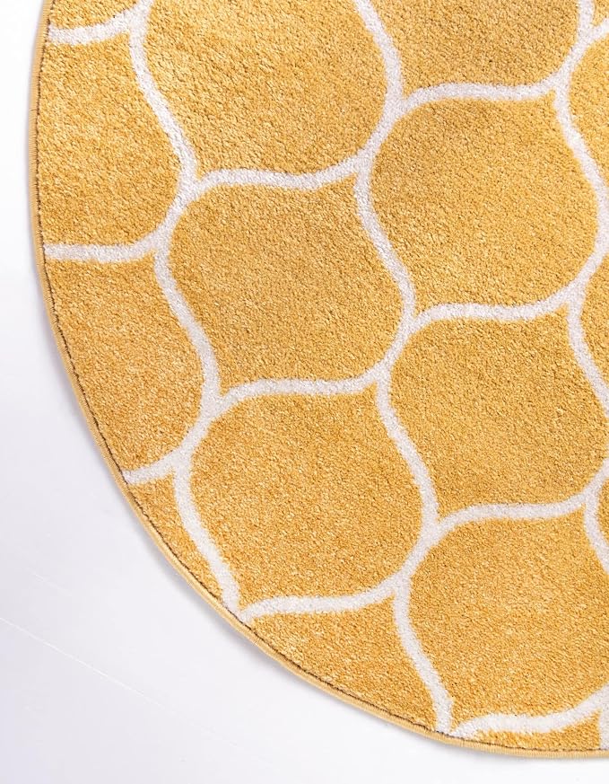 Rugs.com Lattice Frieze Collection Rug – 3' Round Yellow Medium Rug Perfect - Image 8