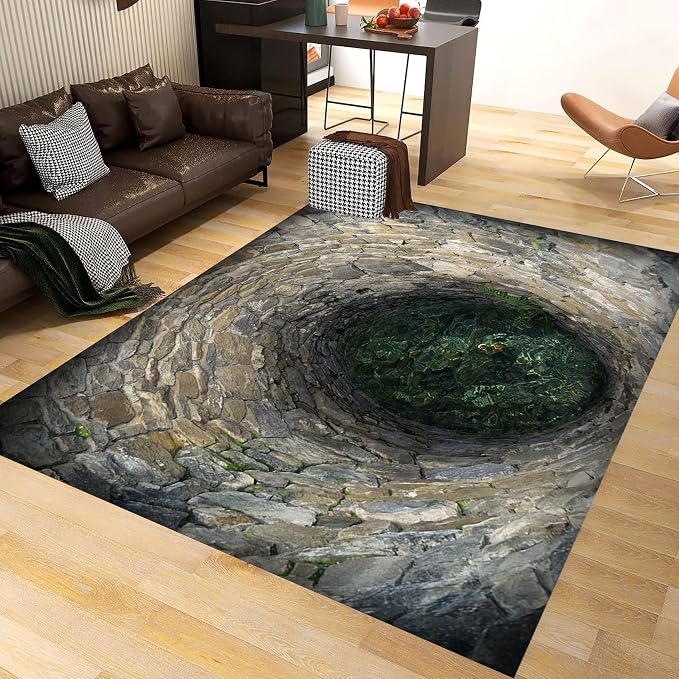 3D Hole Area Rug for Bedroom, Visual Illusion Stone Cave Trap Design Home - Image 2