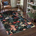 Black Area Rug 4x6 Office Floral Indoor Door Mat Washable Boho Kitchen Living by PureCozy
