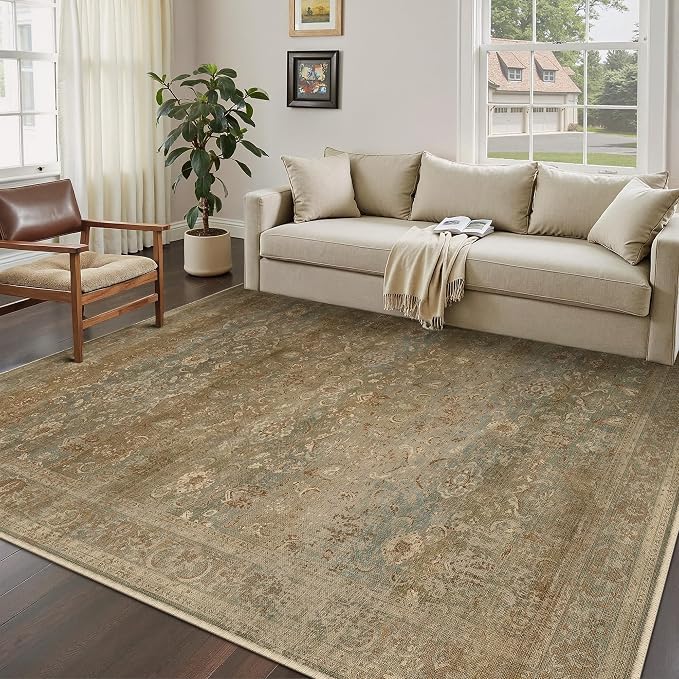 Vintage Area Rug 6x9 Washable Brown Living Room Carpet Large Indoor Non Slip - Image 4