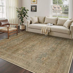 Vintage Area Rug 6x9 Washable Brown Living Room Carpet Large Indoor Non Slip - Image 4