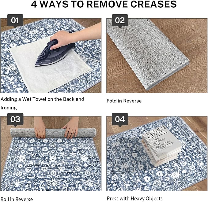 Runner Rug 2.6x18, Light Blue White Washable Long Hallway Rug Runner Non-Slip - Image 3