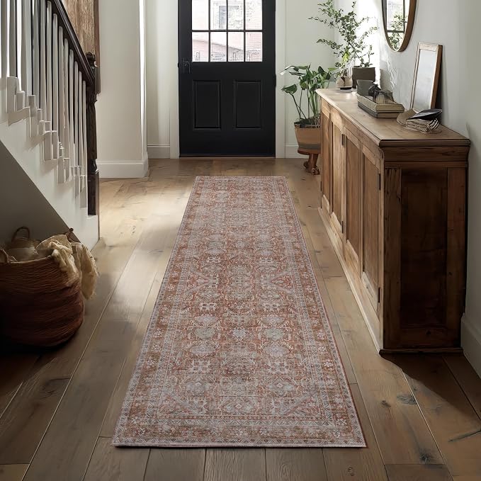 Kuden 2'6"x12 Runner Rug, Machine Washable Area Rug - Image 4
