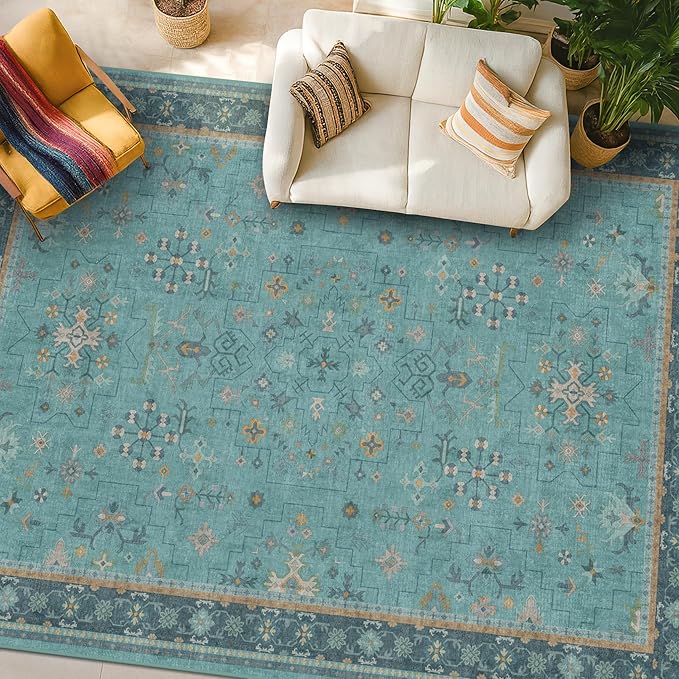Teal 7x10 Large Rug for Living Room, Washable Soft Area Rugs for Bedroom Under - Image 6