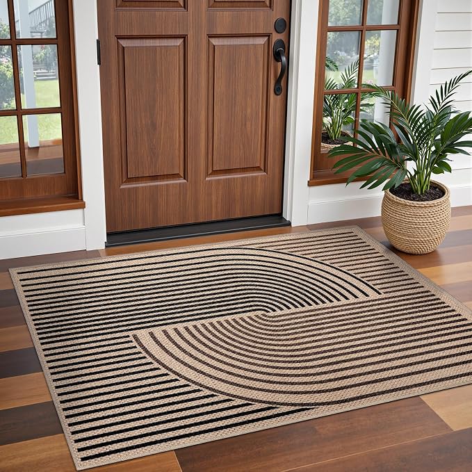 Tangsoo Easy Jute 3x5 Rug for Living Room, Non-Slip Thin Dark Brown Rainbow - Image 2