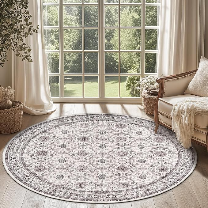 jinchan Round Rug 5ft Washable Circle Soft Rug by JINCHAN