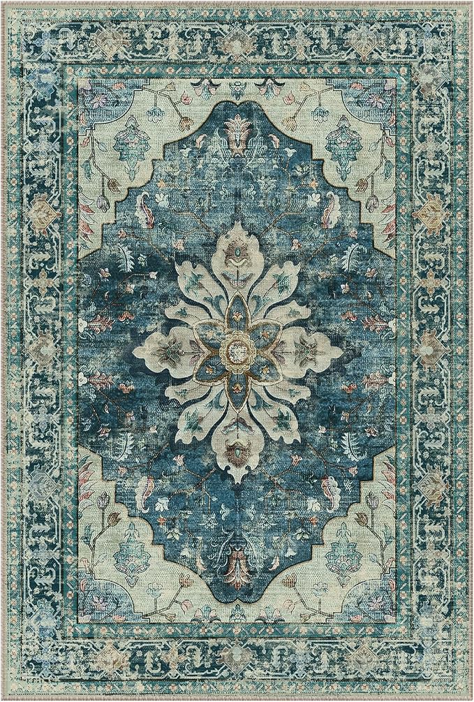 Area Rugs 7'x10' Washable Non-Slip, Floral Vintage Distress Print Pattern - Image 8